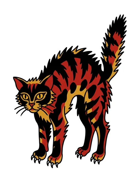 Color traditional cat tattoo design