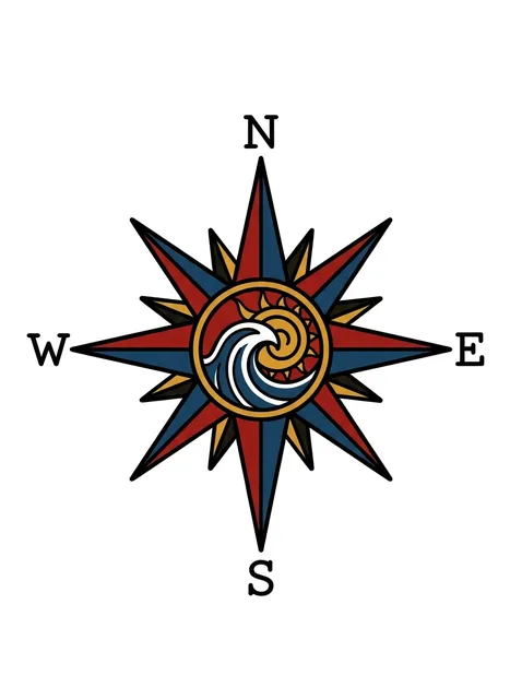 traditional Compass tattoo design, in colour