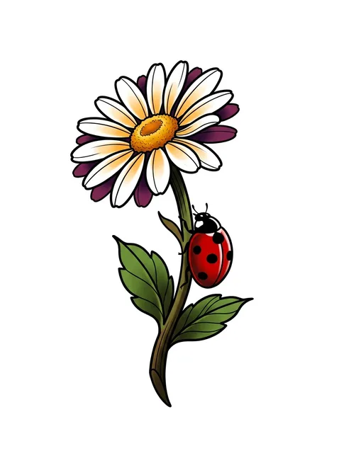 Color traditional daisy and flower tattoo design
