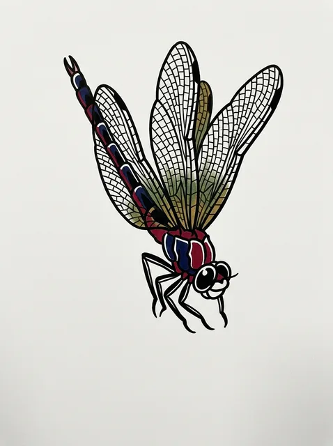 Color traditional dragonfly tattoo design