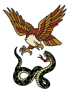 Color traditional eagle and snake tattoo design
