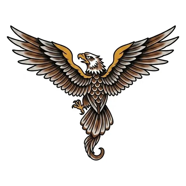 Color traditional eagle tattoo design: a majestic eagle with outstretched wings