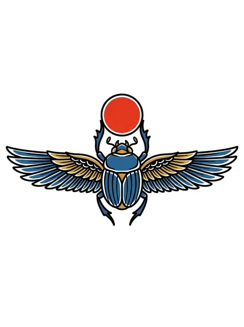 Color traditional egyptian and scarab tattoo design