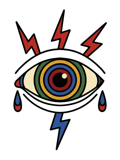 Color traditional eye and lightning tattoo design