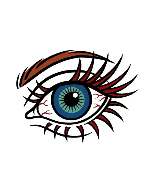 Color traditional eye tattoo design: a wide-open eye with a blue iris and green pupil