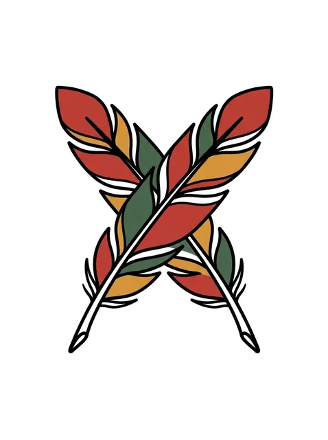 Color traditional feather tattoo design
