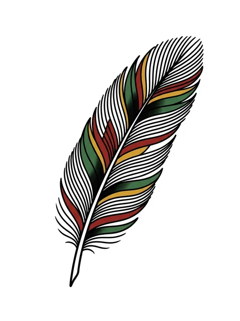 traditional Feather tattoo design, in colour