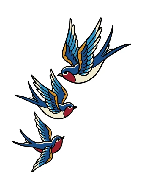 Color traditional filler and swallow tattoo design