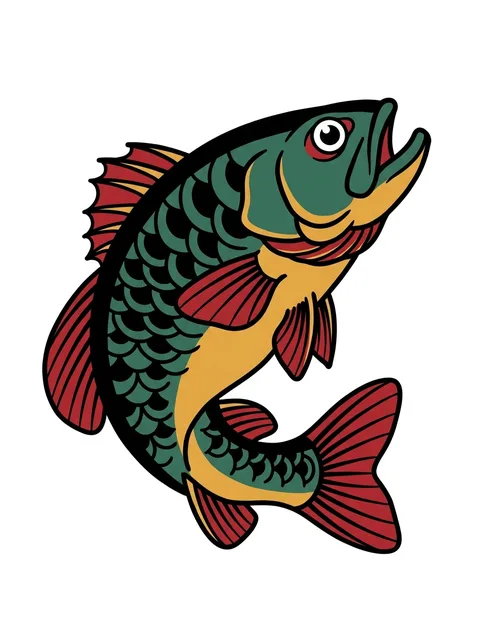 Color traditional fish tattoo design