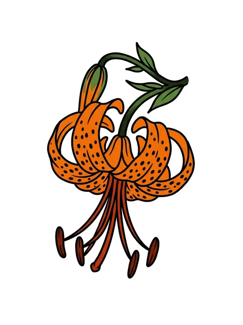 Color traditional lily and flower tattoo design