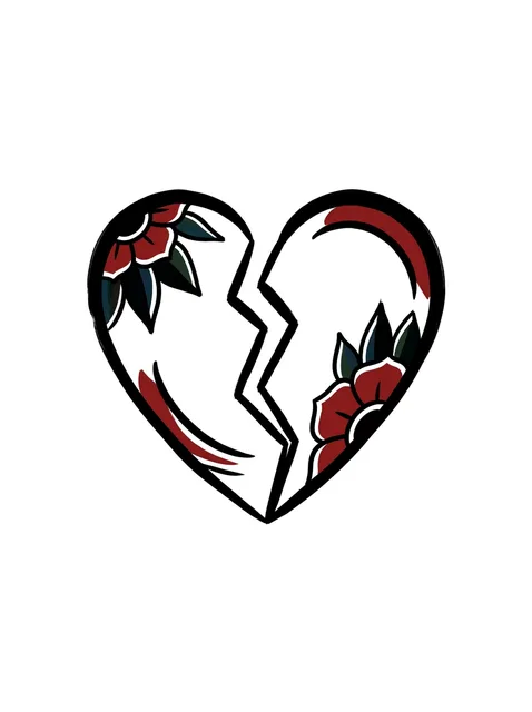 Color traditional flower and heart tattoo design