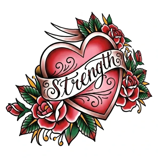 Color traditional heart and rose tattoo design
