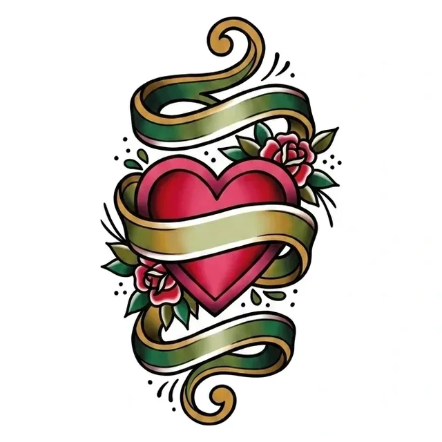 traditional Heart tattoo design, in colour