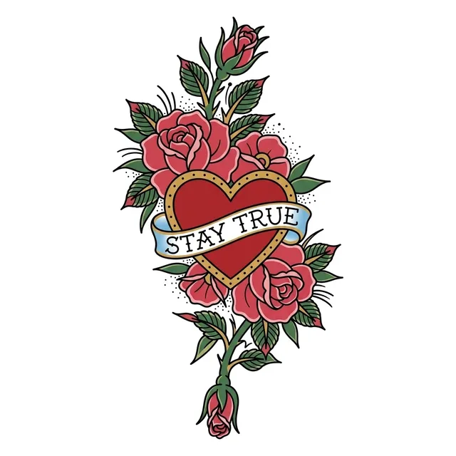 traditional Heart tattoo design, in colour