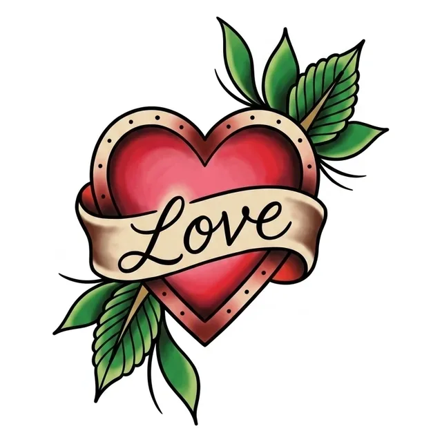 traditional Heart tattoo design, in colour