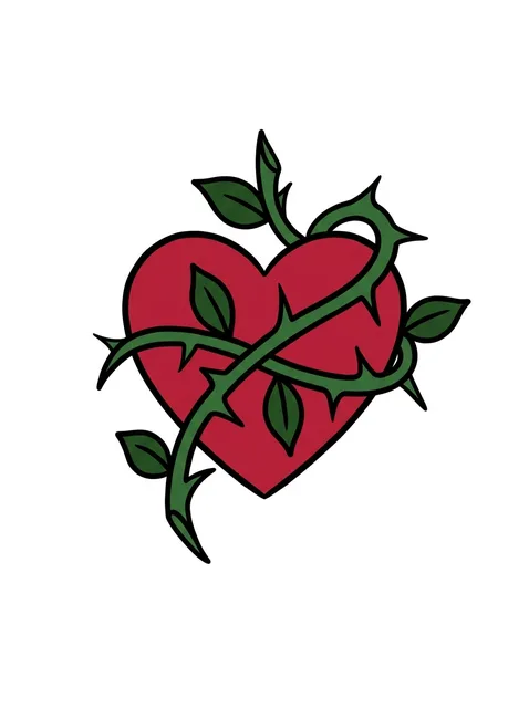 Color traditional heart and vine tattoo design