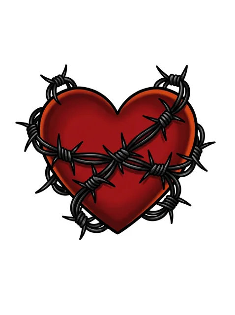 Color traditional heart tattoo design: a vibrant red heart wrapped