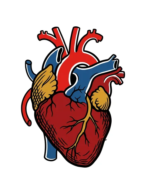 Color traditional heart tattoo design: an anatomical heart
