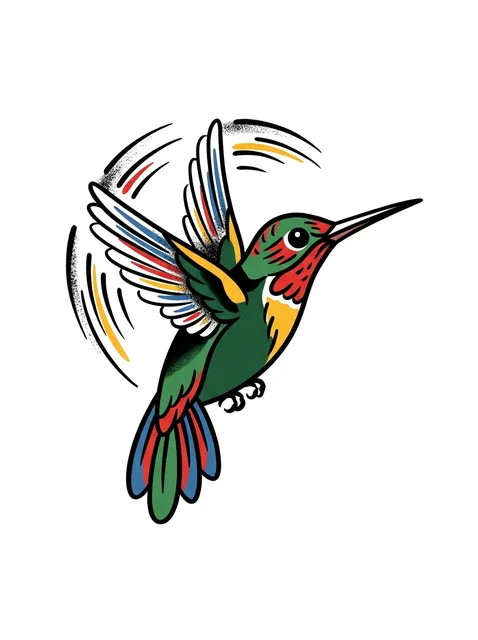 traditional Hummingbird tattoo design, in colour