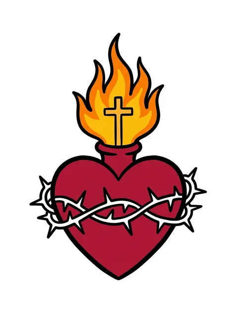 Color traditional jesus and heart tattoo design: a Sacred Heart