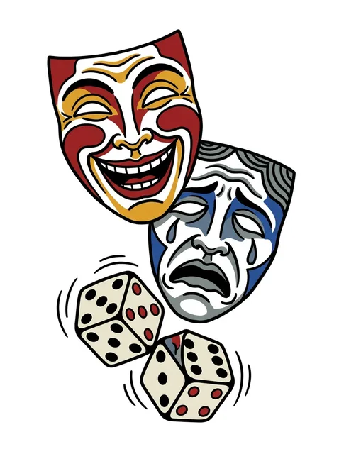 Color traditional laugh now cry later and dice tattoo design