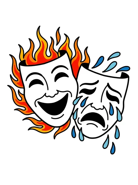 Color traditional laugh now cry later and fire tattoo design