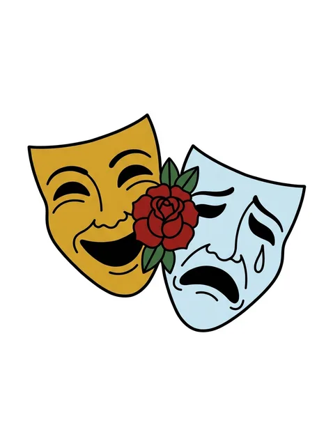 Color traditional laugh now cry later and rose tattoo design