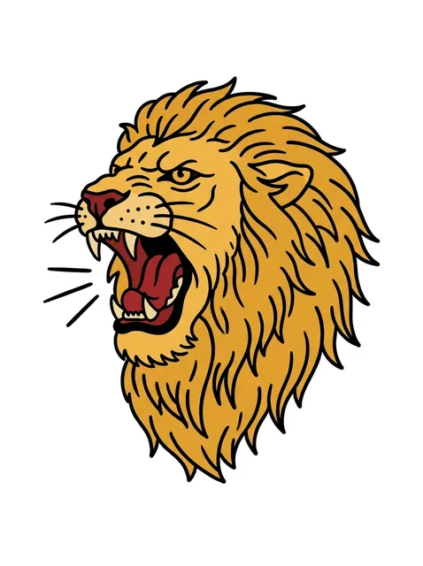 Color traditional lion tattoo design: a golden mane and a vibrant red mouth