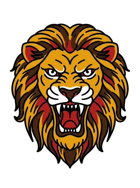 Color traditional lion tattoo design: a roaring lion's head