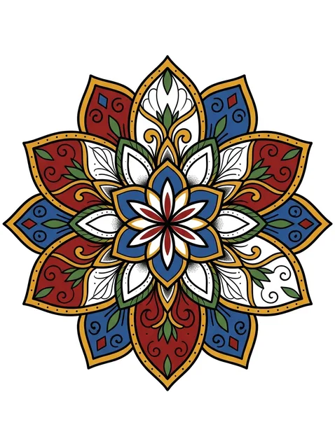 Color traditional mandala and flower tattoo design