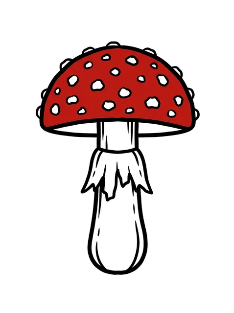 Color traditional mushroom tattoo design: a fly agaric toadstool with a domed red cap scattered