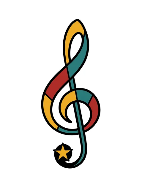 Color traditional music note and star tattoo design