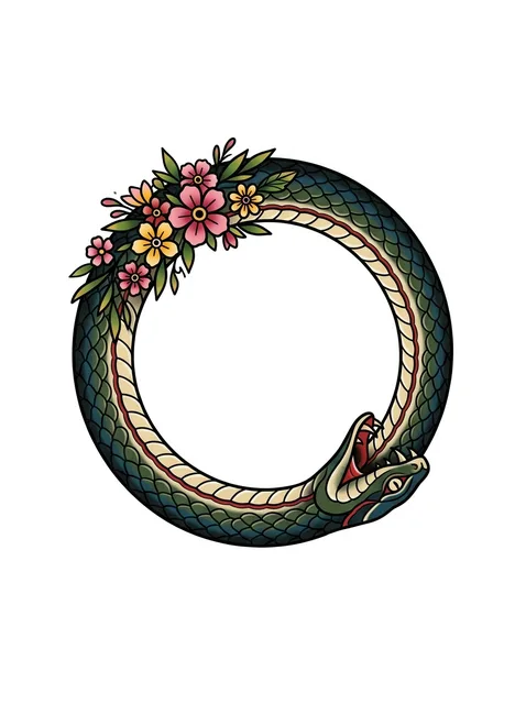 Color traditional ouroboros and snake tattoo design