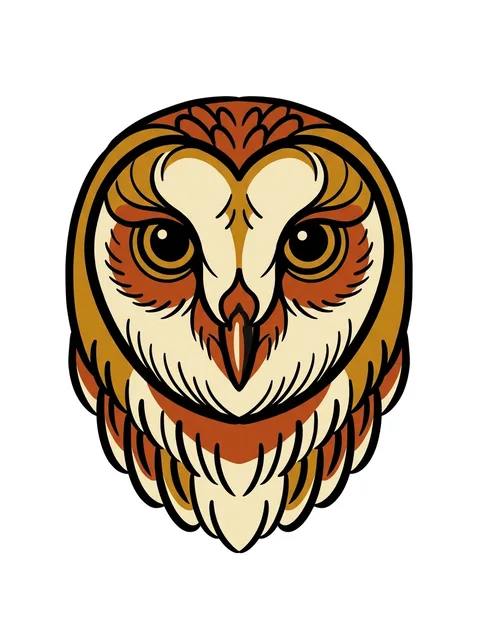 Color traditional owl tattoo design: the head of an owl