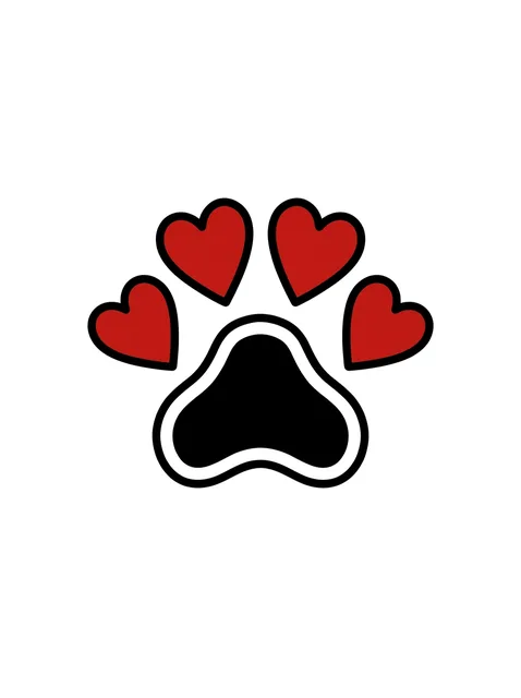 Color traditional paw and heart tattoo design