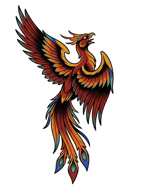 traditional Phoenix tattoo design, in colour