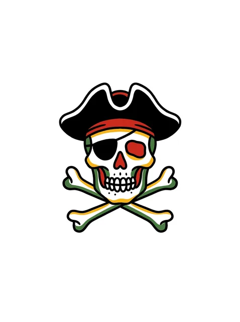 Color traditional pirate and skull tattoo design