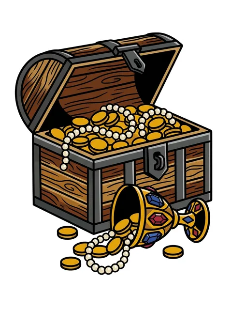 Color traditional pirate and treasure chest tattoo design