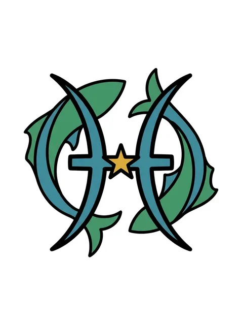 Color traditional pisces and star tattoo design