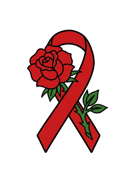 Color traditional ribbon and rose tattoo design