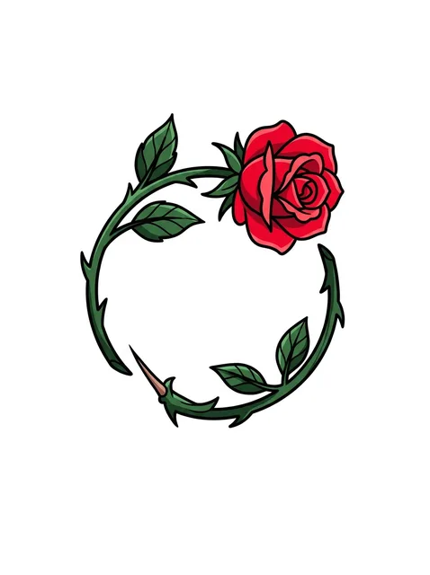 Color traditional rose and vine tattoo design