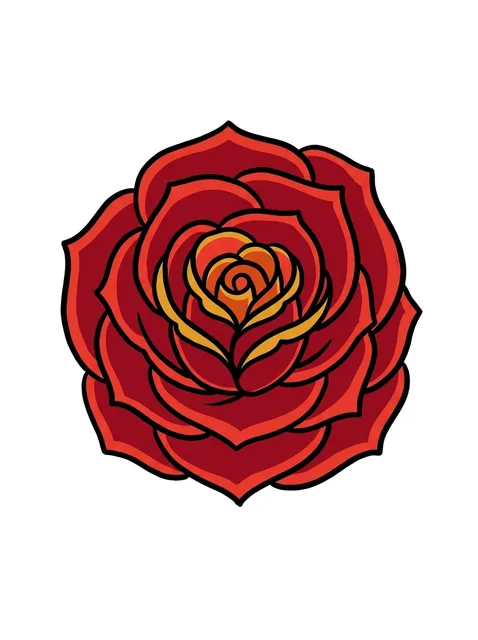 Color traditional rose tattoo design