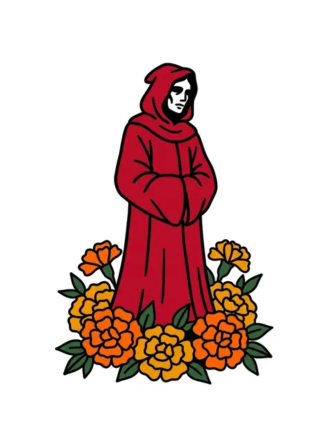 Color traditional santa muerte and grim reaper tattoo design: a grim reaper figure