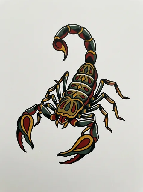 Color traditional scorpion tattoo design
