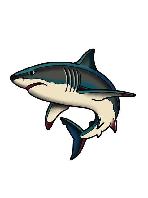 Color traditional shark tattoo design: a shark in mid-swim