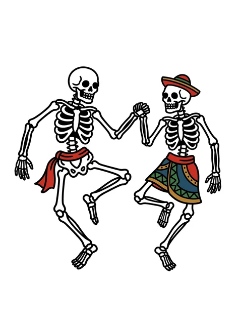 Color traditional skeleton and skull tattoo design
