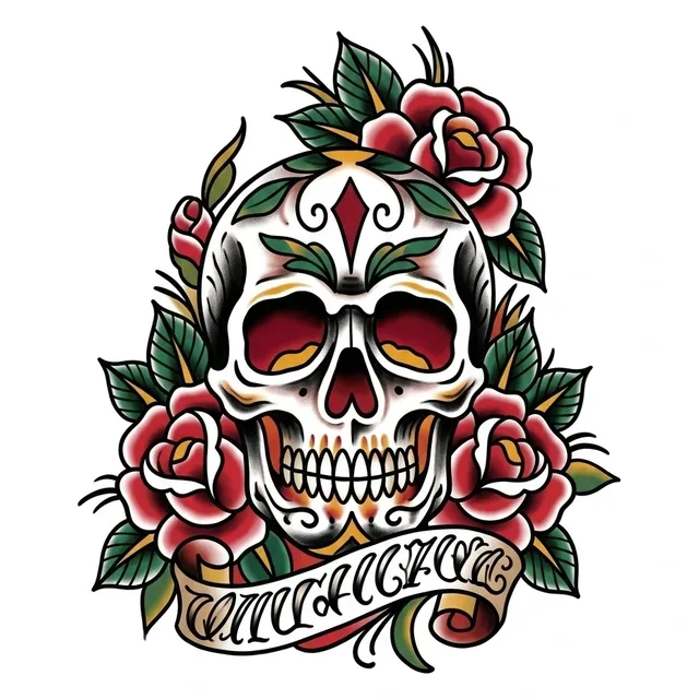 traditional Skull tattoo design, in colour