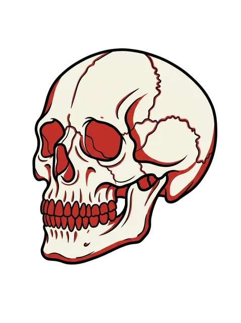 Color traditional skull tattoo design: a human skull in profile
