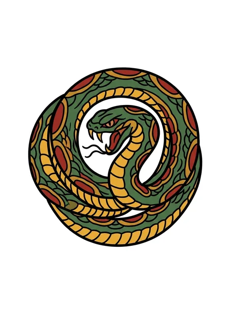 Color traditional snake and ouroboros tattoo design