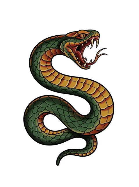 Color traditional snake tattoo design